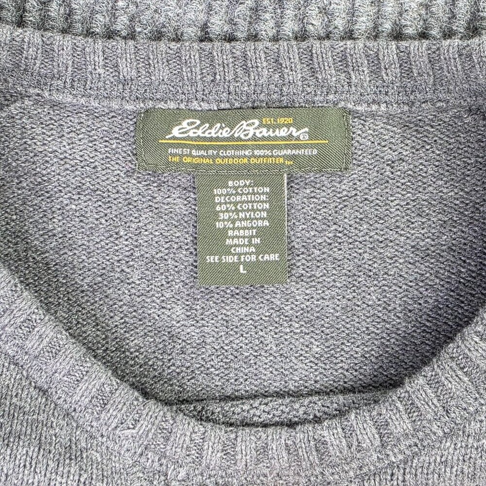 Eddie Bauer Sweater Womens Large Gray Fair Isle Raglan Pullover Cotton Angora - Picture 3 of 12